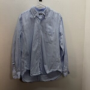 J McLaughlin Mens Blue White Gingham Long Sleeve Button Down Shirt SZ M Cotton